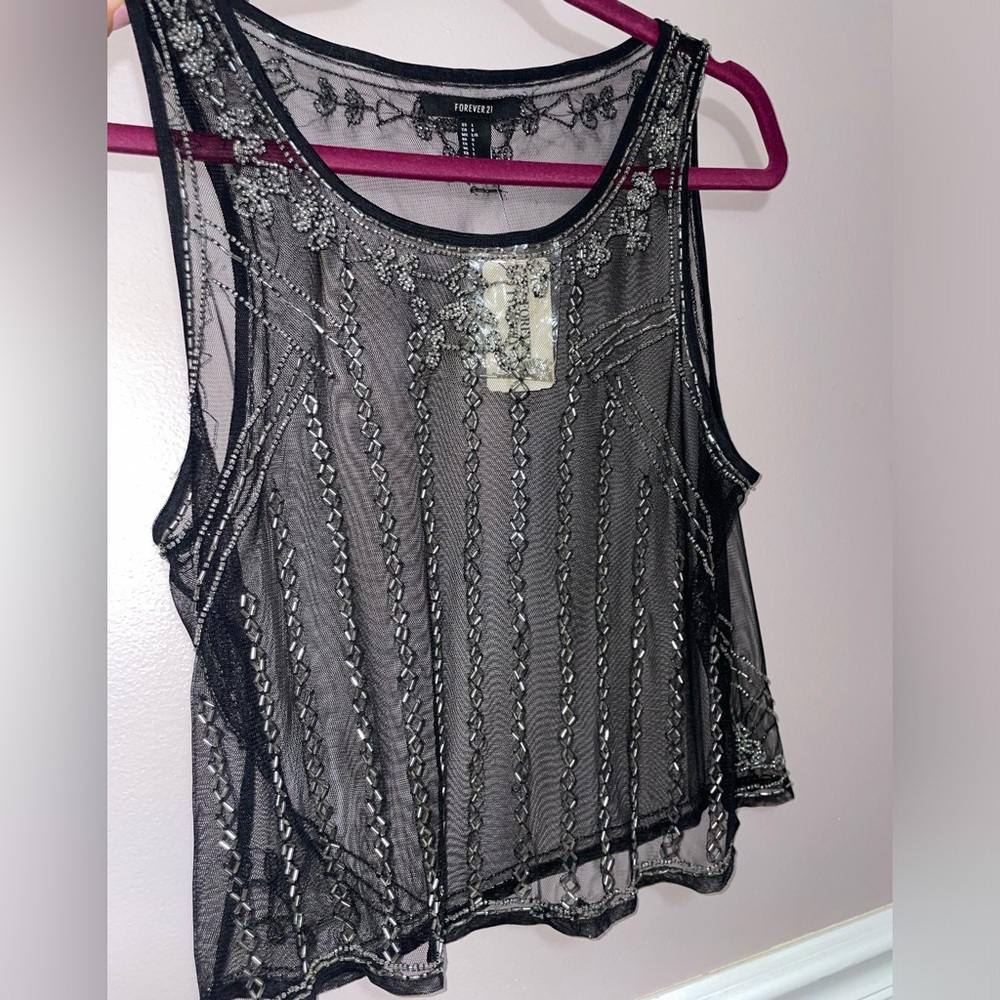 Black mesh beaded tank size L